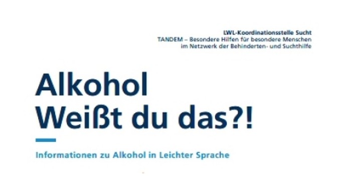 Das Bild zeigt einen Ausschnitt der Titelseite des Flyers mit dem Titel "Alkohol - Weisst du das?"