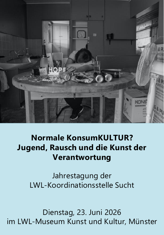 Junge an Küchentisch in schwarz-weiß, vor ihm u.a. Alkohol und Drogen. 
Grafik/Quelle: Evangelische Jugendhilfe Oberhausen, Jugendwohngemeinschaften