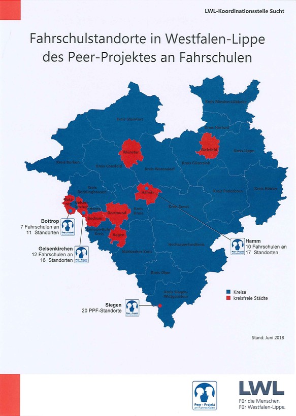 Die Landkarte zeigt die Projekt-Standorte in Westfalen-Lippe. Die Landkarte zeigt die Projekt-Standorte in Westfalen-Lippe.