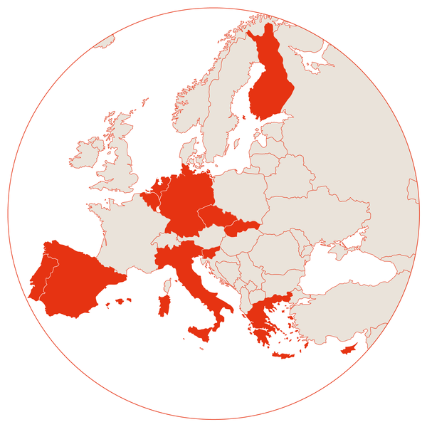 EU-Landkarte mit beteiligten Ländern markiert