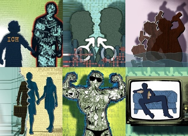 Bildcollage zum Thema "Männlichkeiten und Sucht"