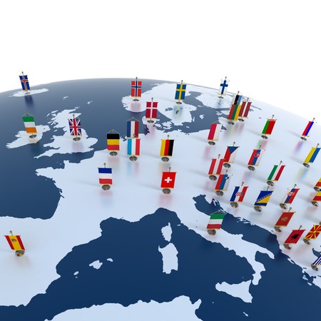 Europakarte mit Länderfahnen