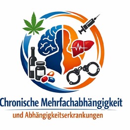 Grafische Darstellung in Form eines Logos des Themas "Chronische Mehrfachabhängigkeit und Abhängigkeitserkrankungen".