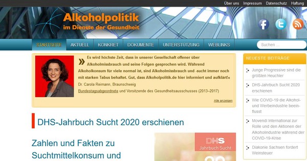 Ein Bild der Internetseite Alkoholpolitik.de.