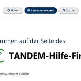 Ein Bild der Startseite der Datenbank "TANDEM Hilfe-Finder"
