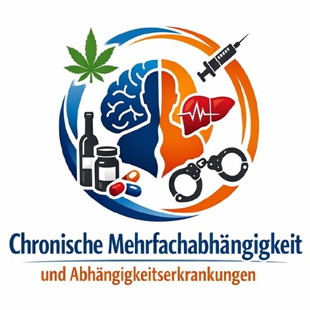 Grafische Darstellung in Form eines Logos des Themas Chronische Mehrfachabhängigkeit und Abhängigkeitserkrankungen.

Grafik: KI-generiert